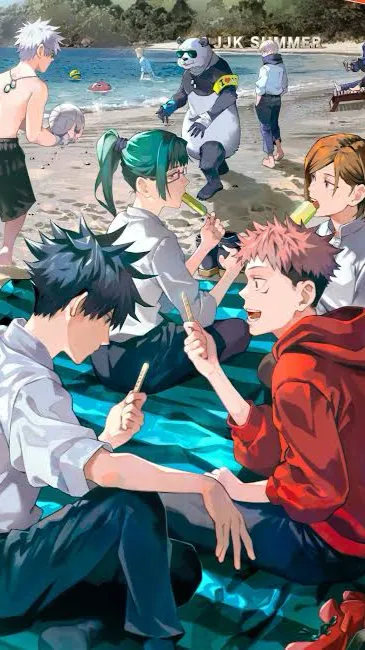 ai character: Jjk beach background