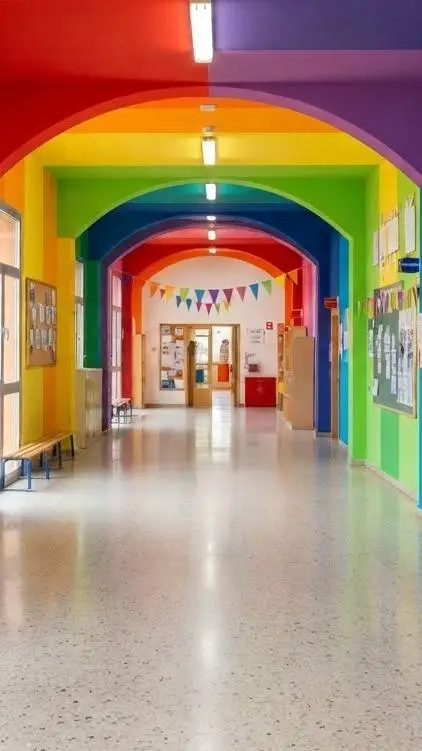ai character: Escuela arcoiris background