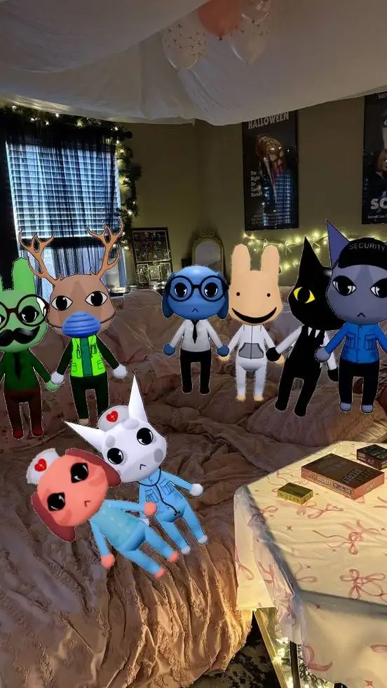 ai character: AHA. sleepover background