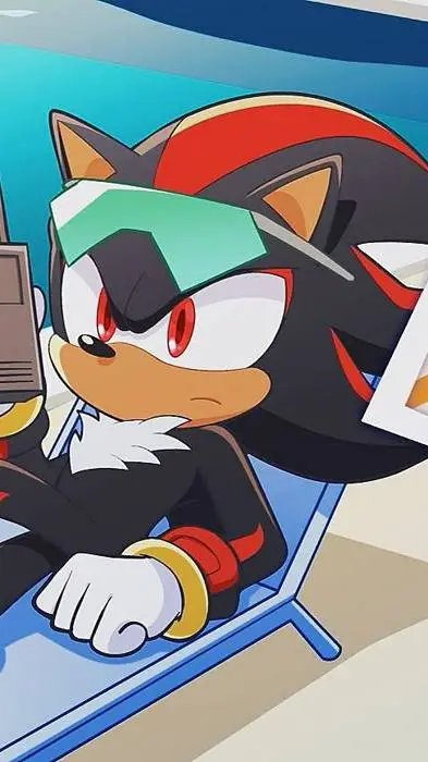 ai character: Shadow en la playa background