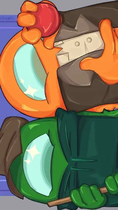 ai character: orange x green background