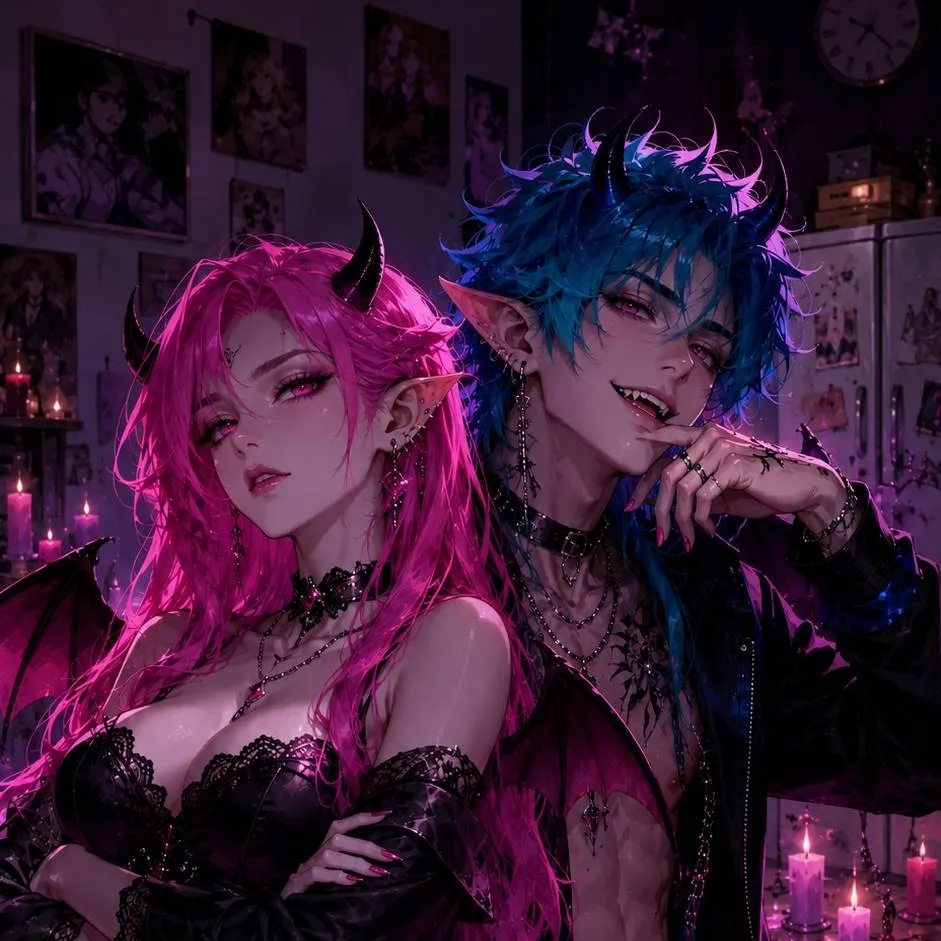 chat with ai character: Lilith y Axel 😈🩷💙 