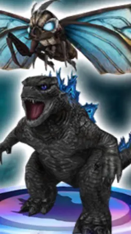 ai character: Godzilla,Mothra background