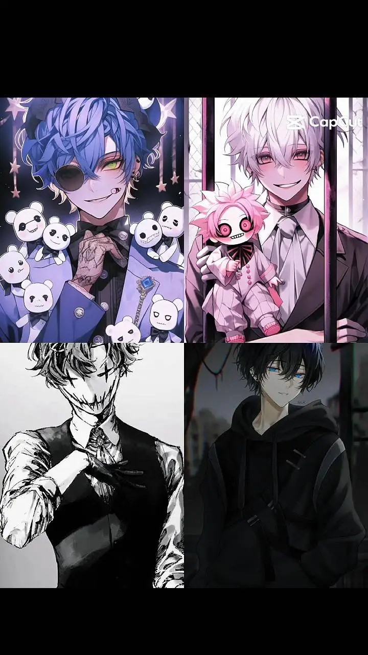 ai character: 4 creepy mens... background