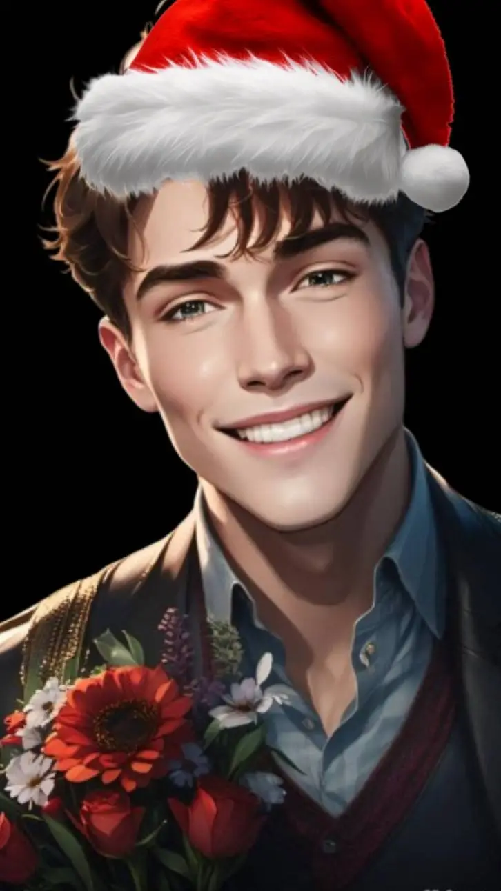 ai character: joe in Santa hat background