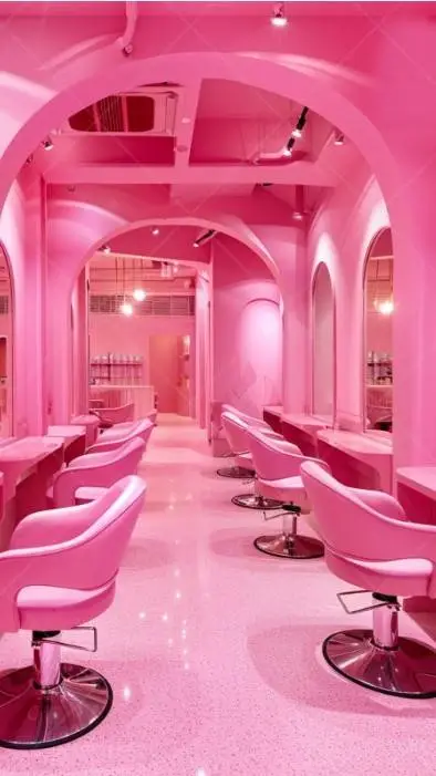 ai character: pink hair salon  background