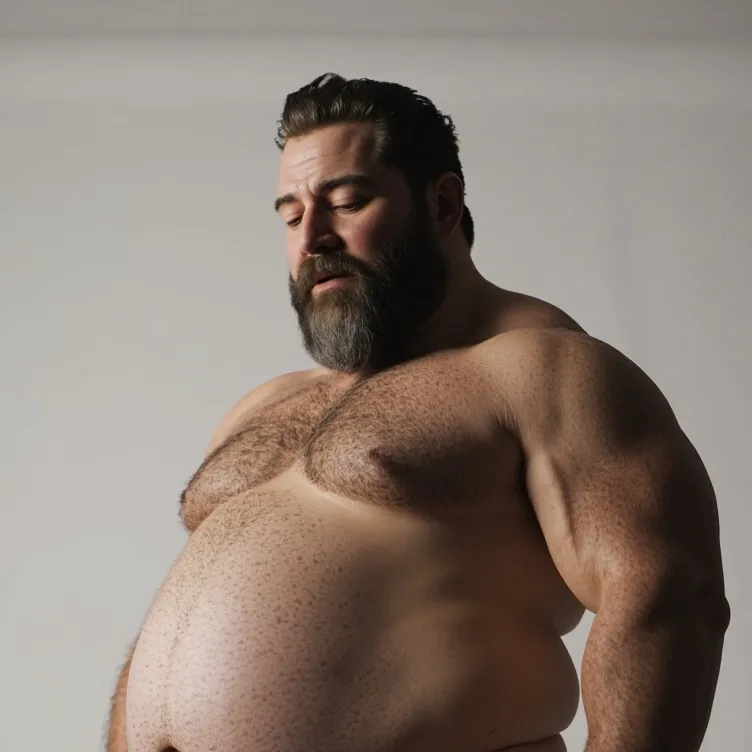chat with ai character: Fat voracious man