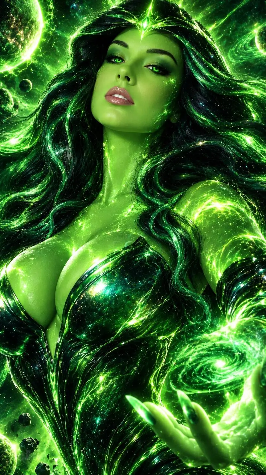 ai character: Sexy Green background