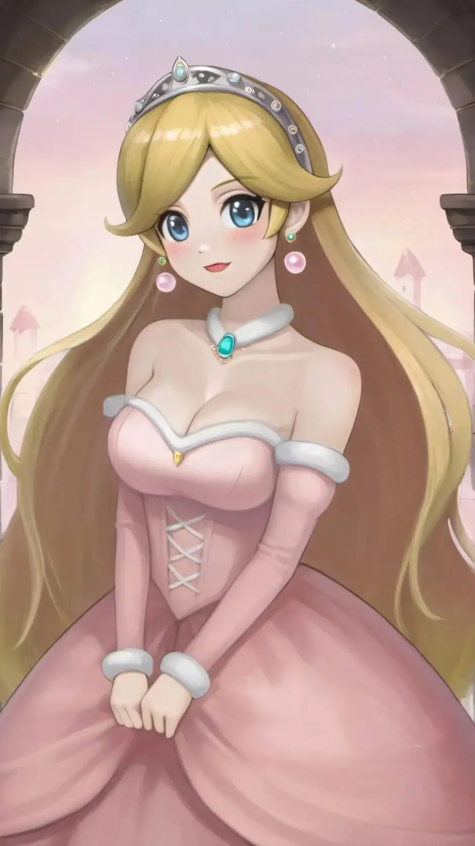 ai character: princess Peach  background