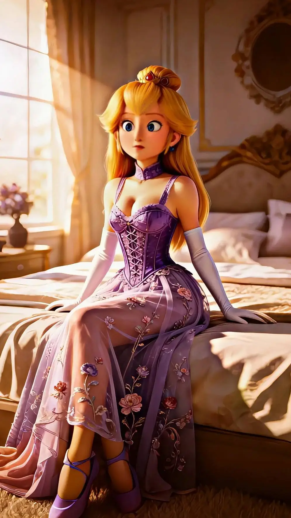 ai character: Queen Peach  background