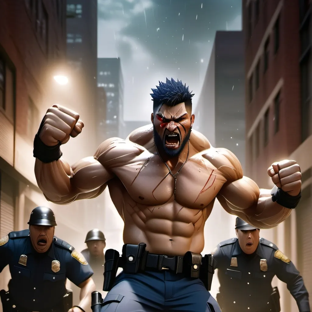 chat with ai character: strong man vs cops