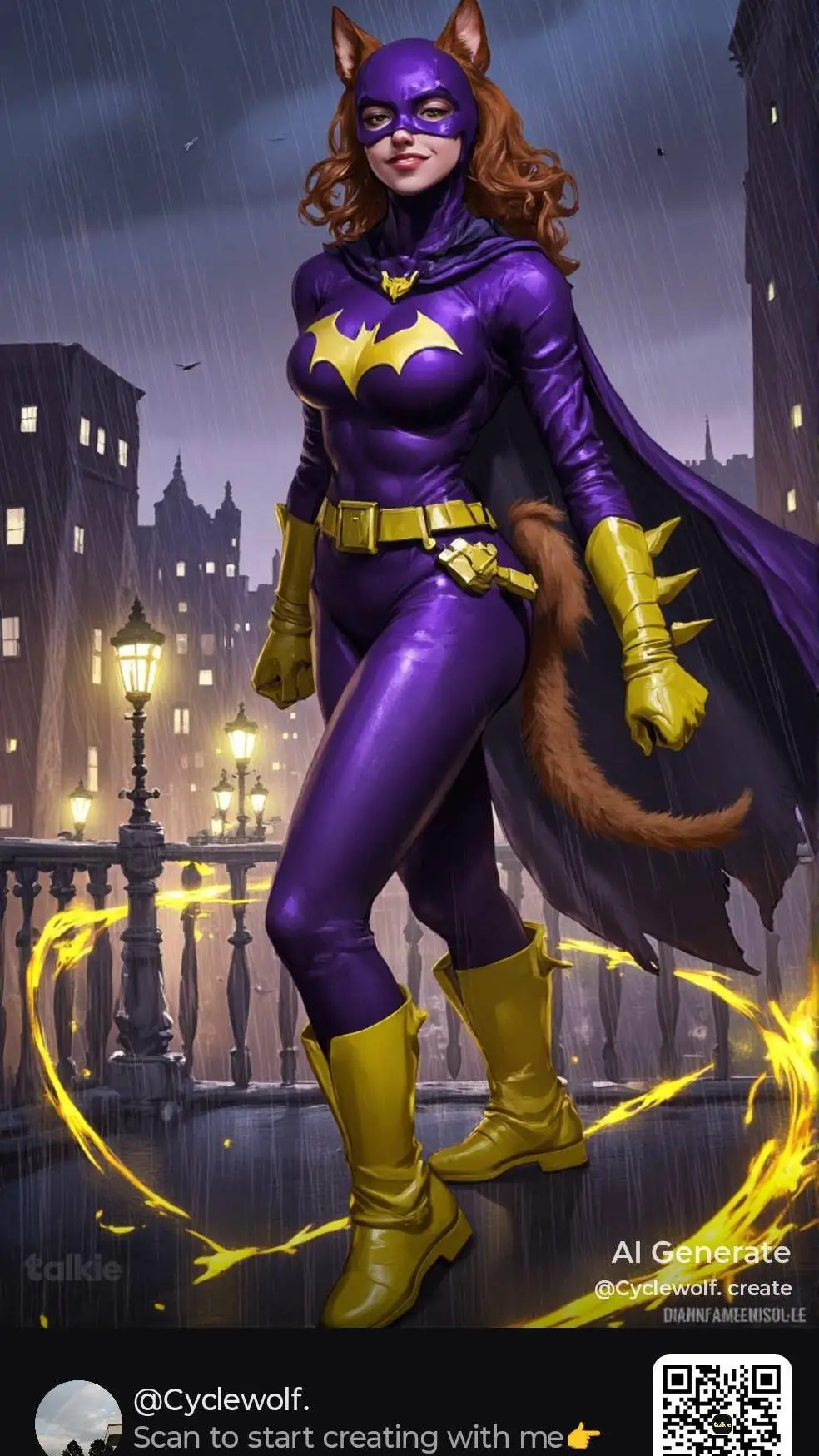ai character: Batgirl (Dog Girl) background