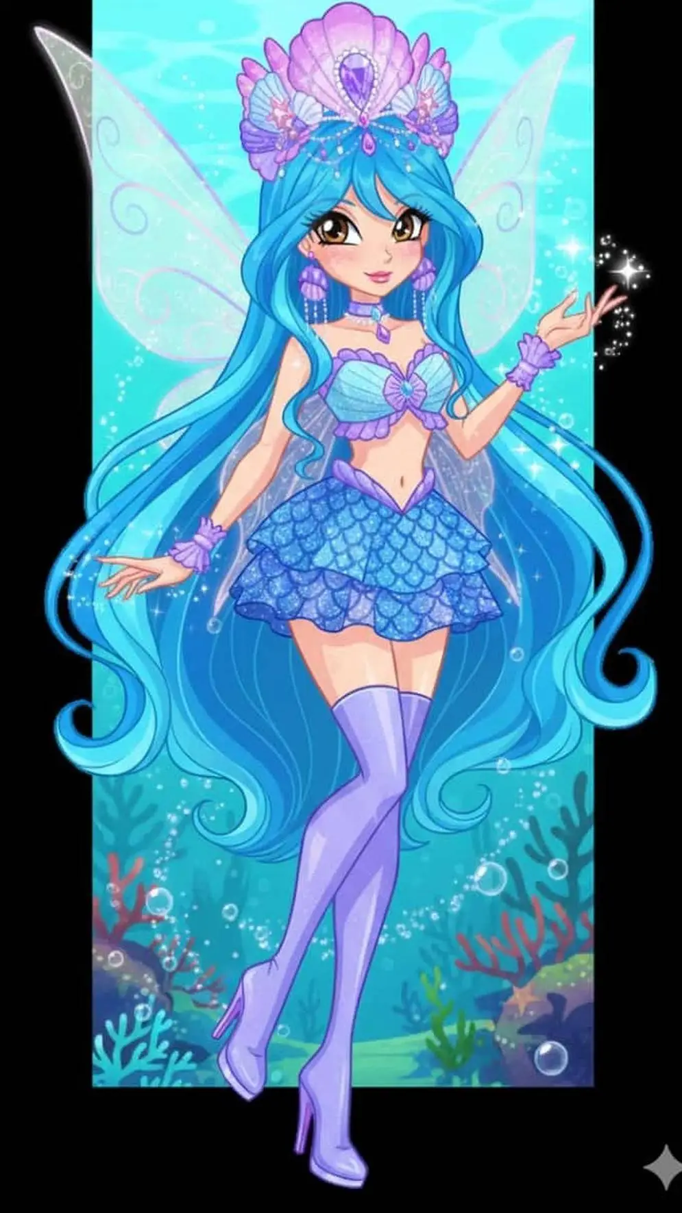 ai character: Queen Seashine  background