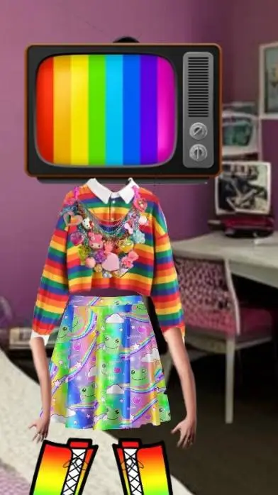ai character: rainbow  glitch background