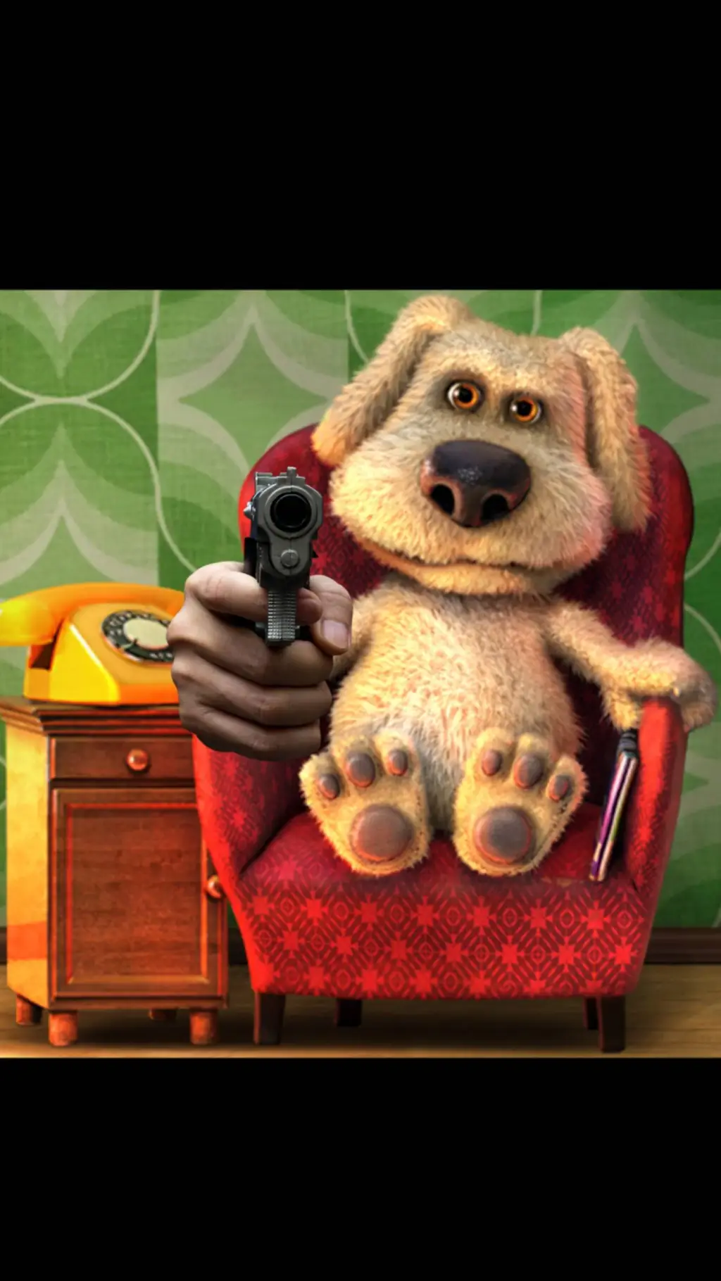 ai character: Ben with a gun background