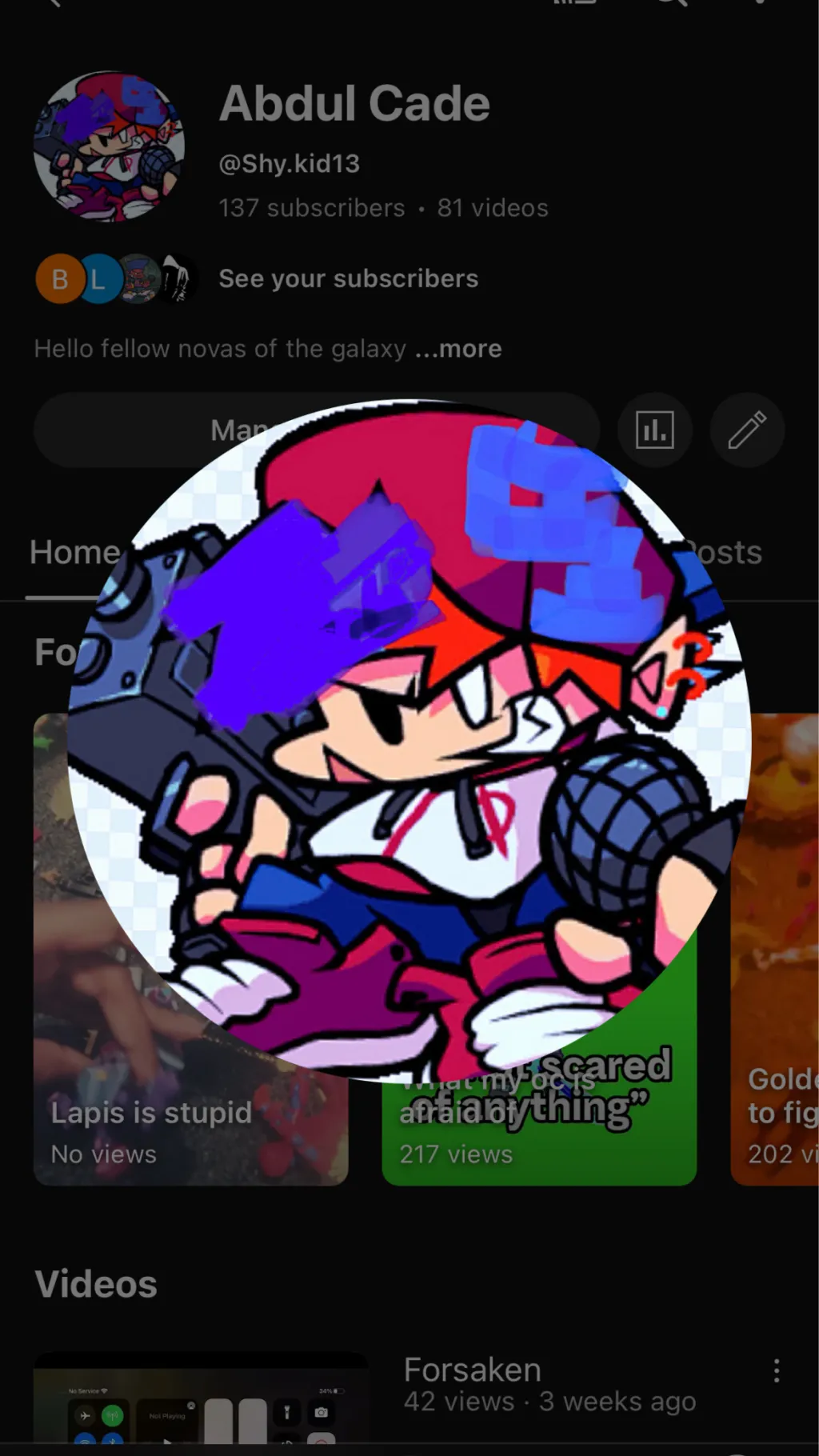 ai character: Shy kid  background