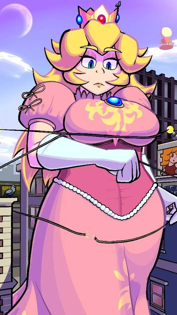 ai character: giantess peach background