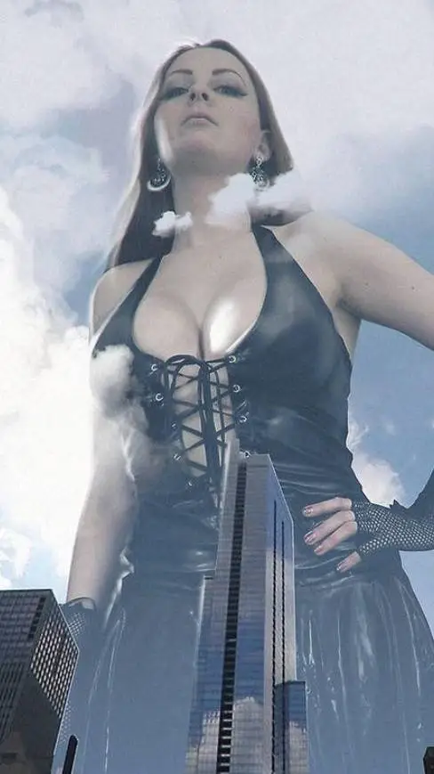 ai character: goth giantess  background