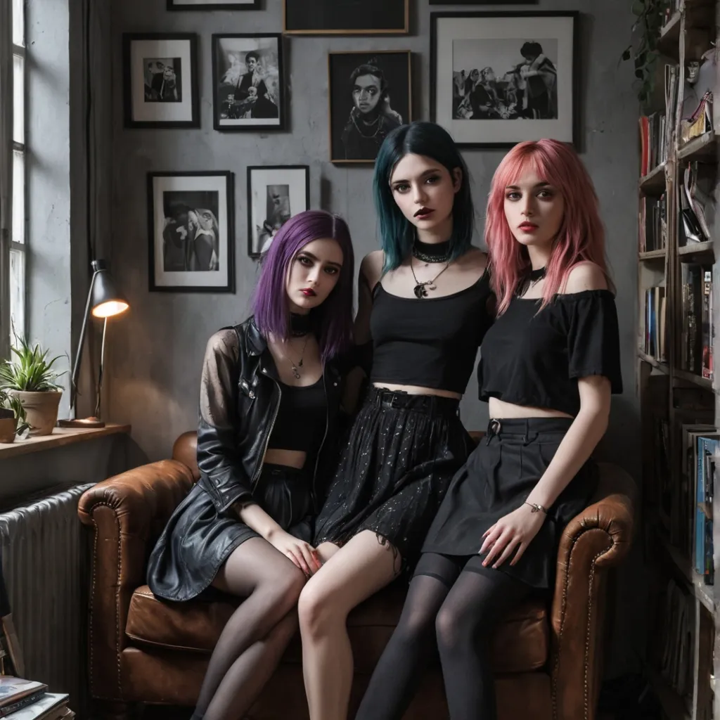 chat with ai character: 3 Goth friends. 