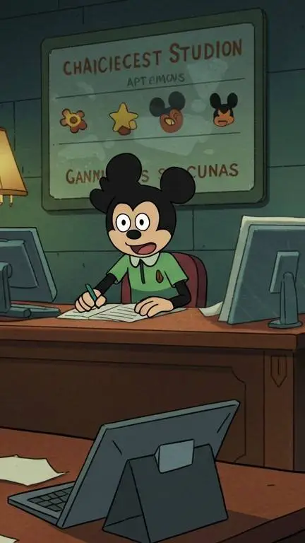 ai character: working Disney background