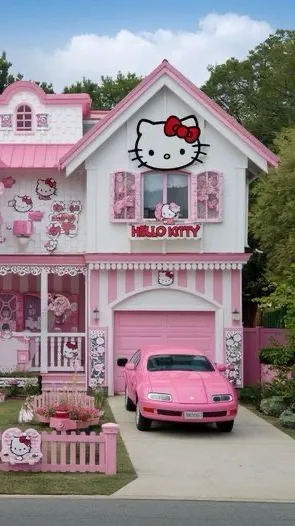 ai character: Hello kitty house background