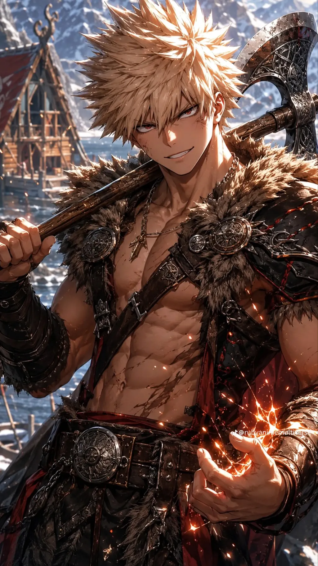 ai character: Viking Bakugo  background