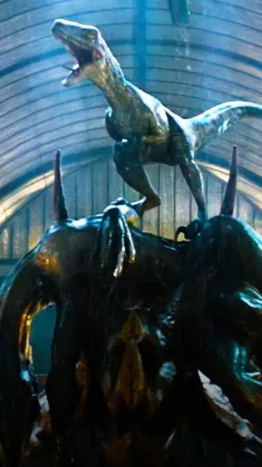 ai character: Blue vs Indoraptor background