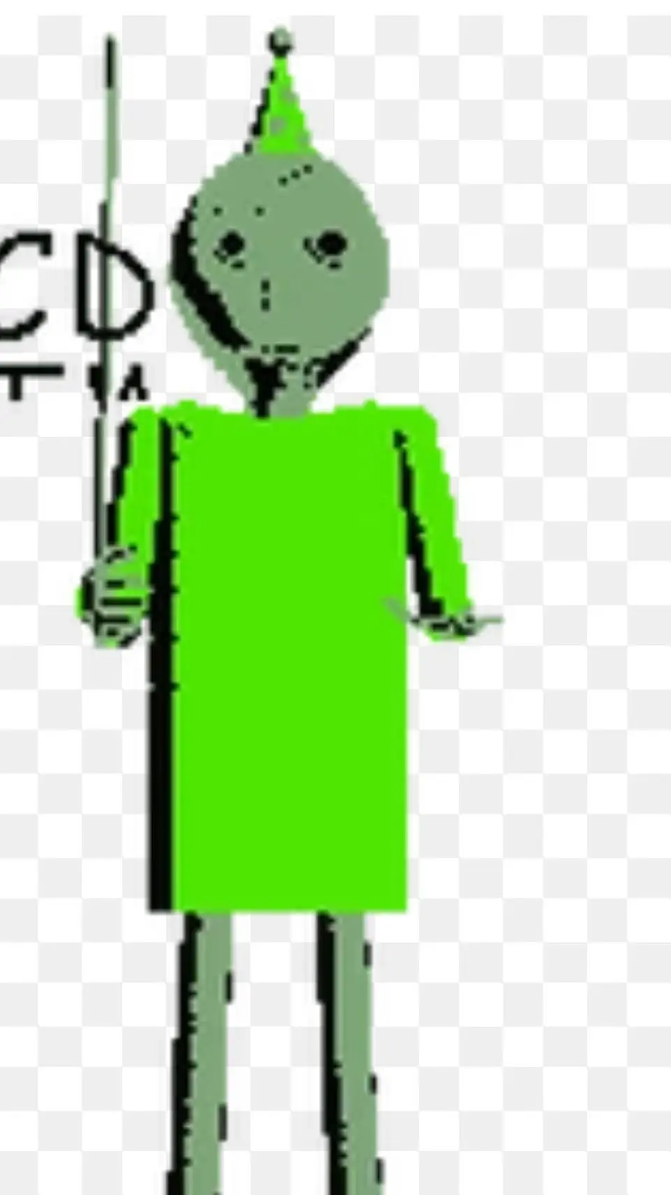 ai character: green baldloon background