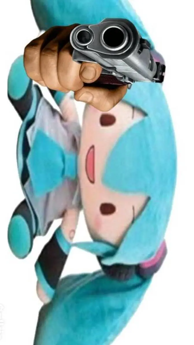 ai character: miku with a gun background
