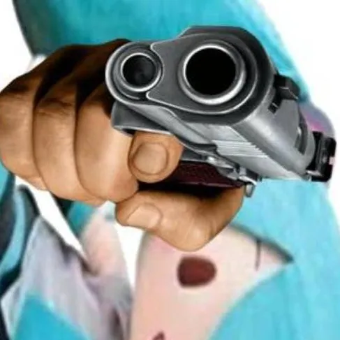 chat with ai character: miku with a gun