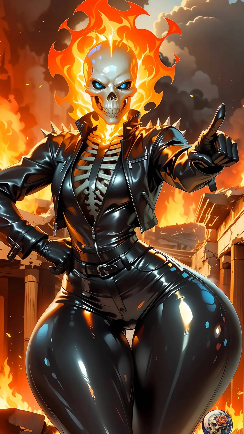 ai character: female ghost rider background