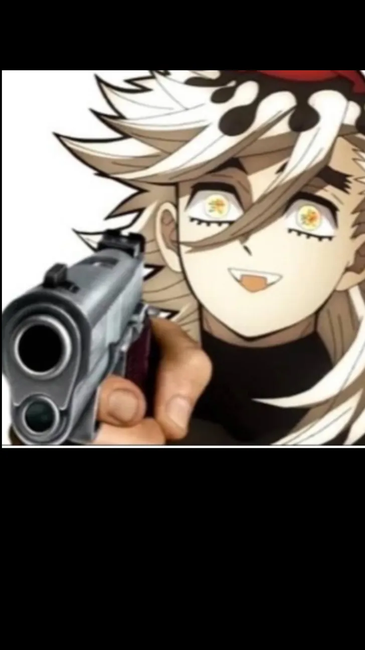 ai character: Doma with a gun background