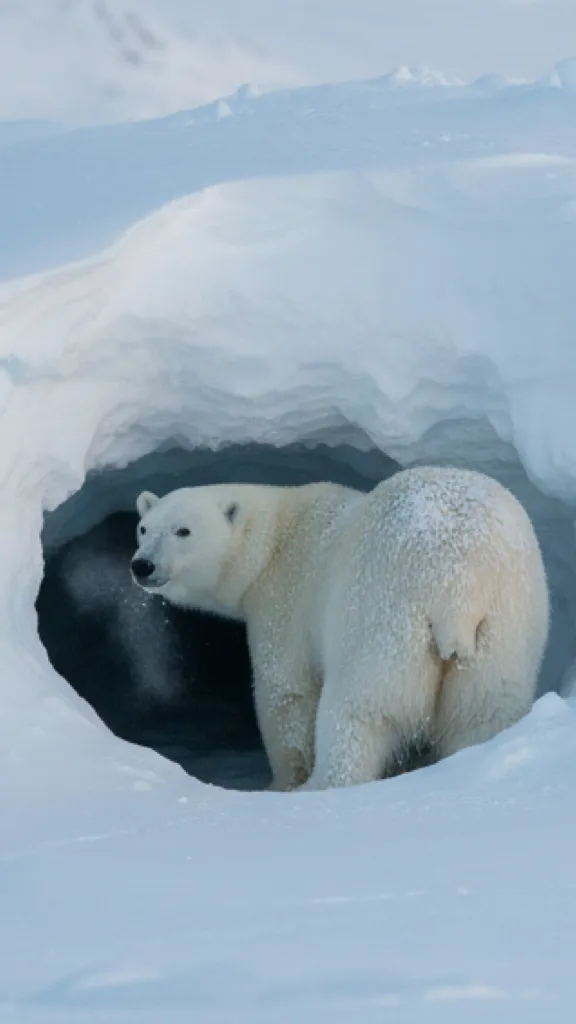 ai character: Polar bear going  background