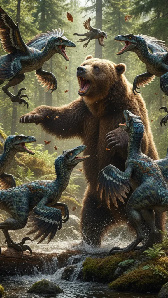 ai character: Bear vs velocirap  background