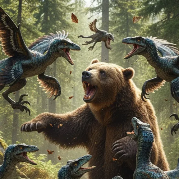 chat with ai character: Bear vs velocirap 