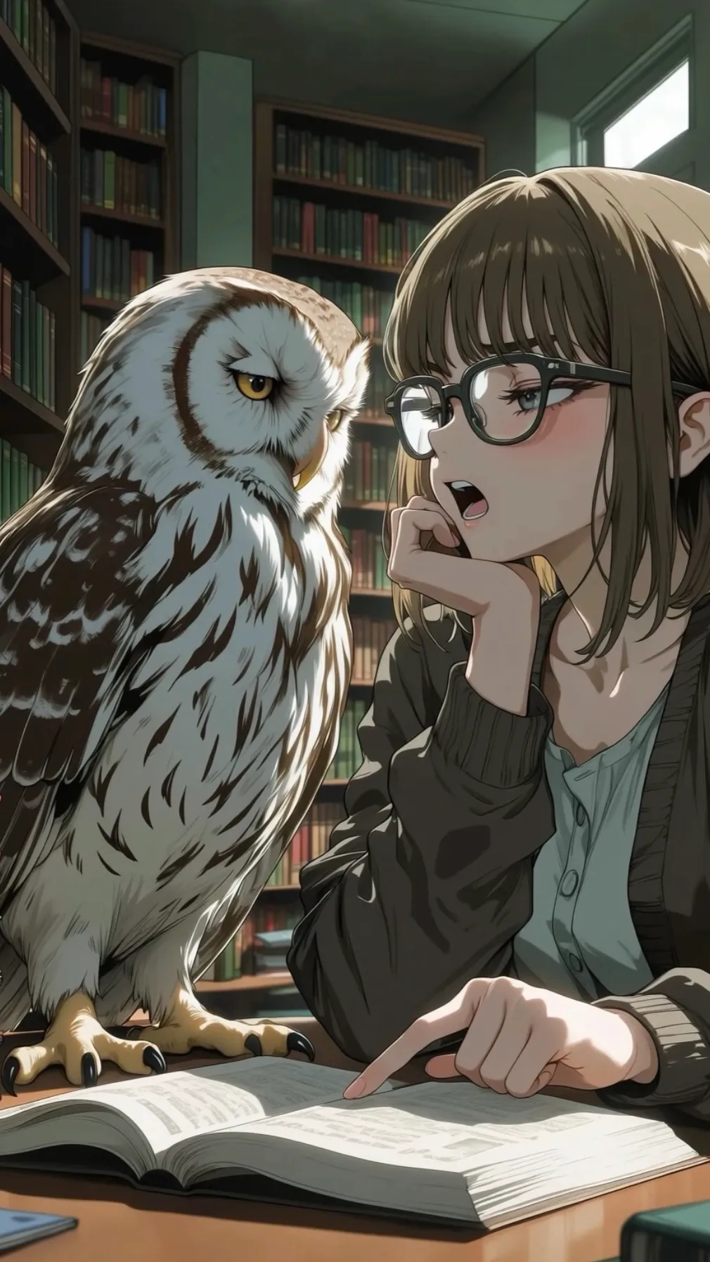 ai character: Lizzy and Owl background