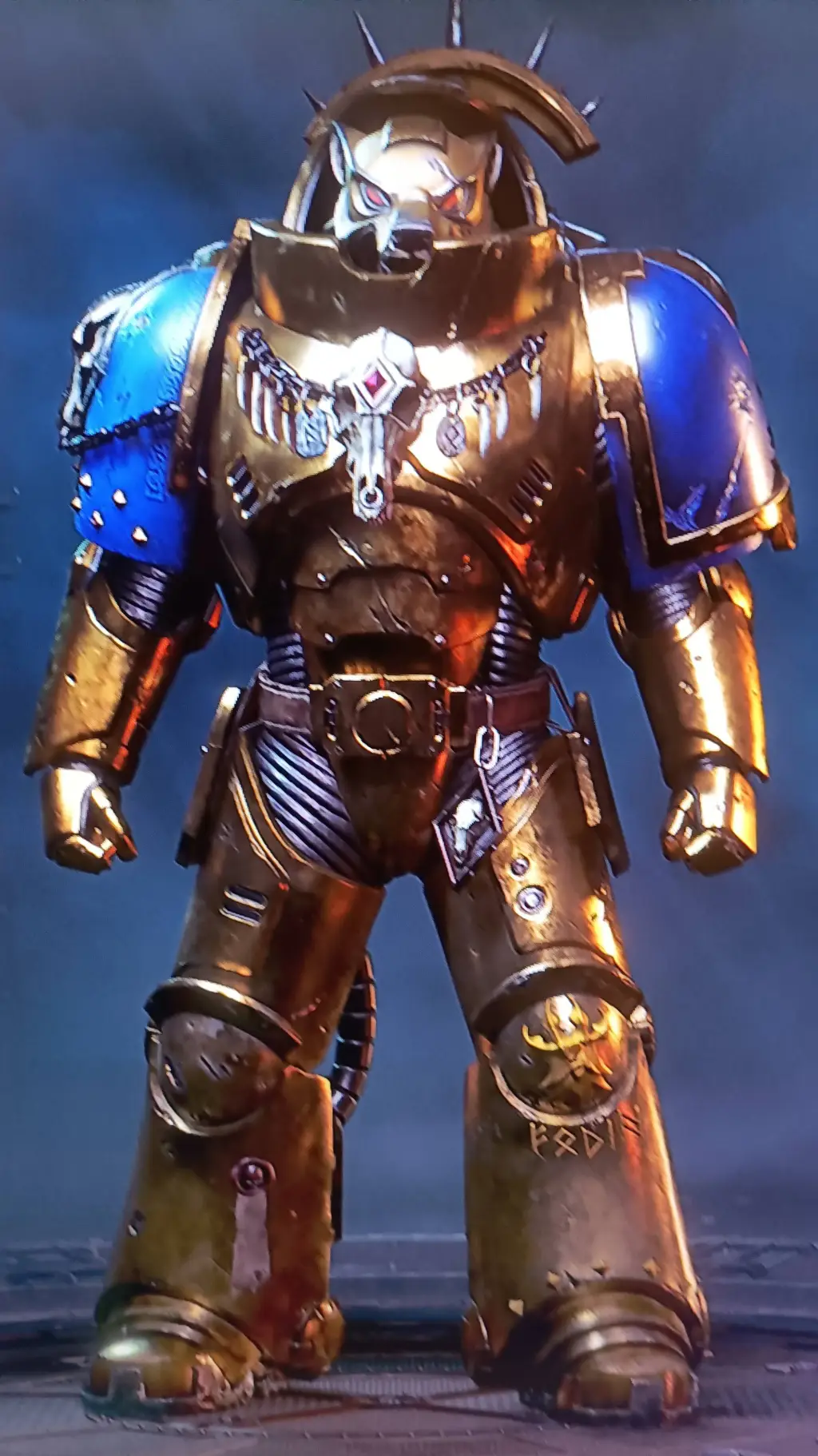 ai character: golden heavy wolf background