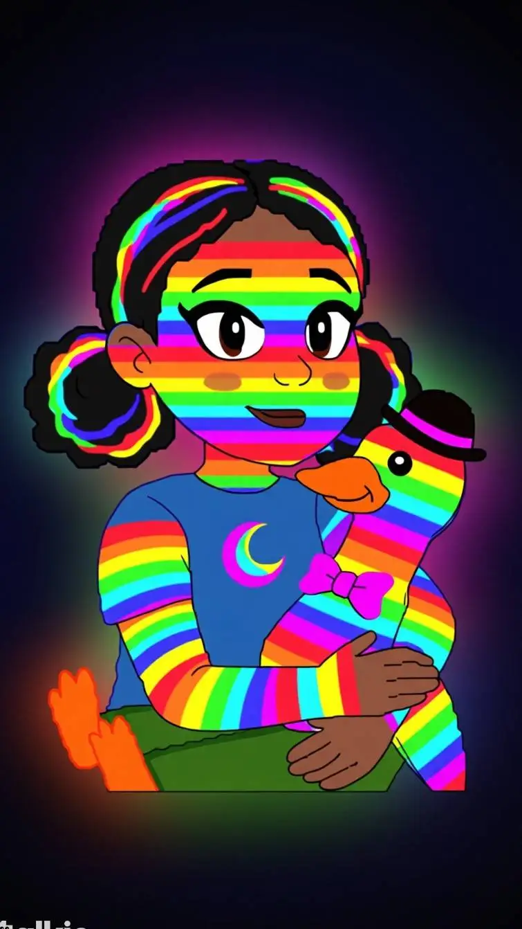 ai character: rainbow Emmie  background