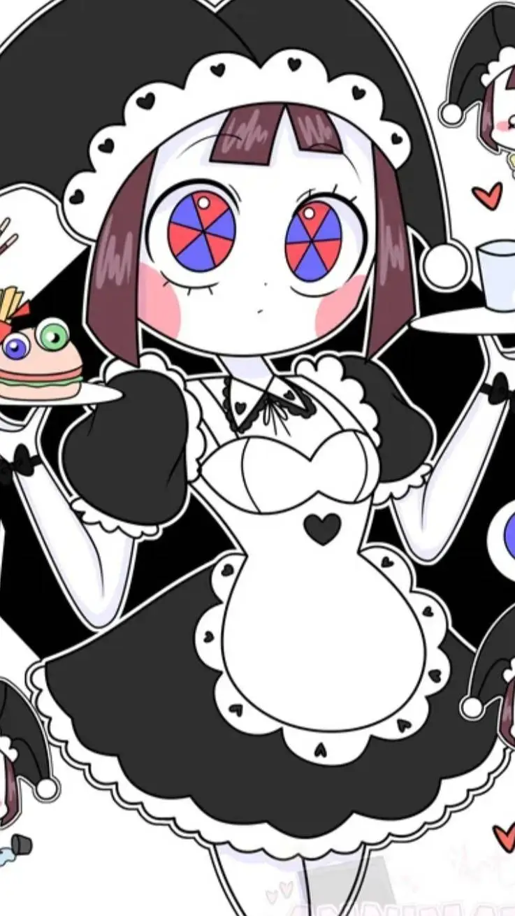 ai character: pomni maid dress background