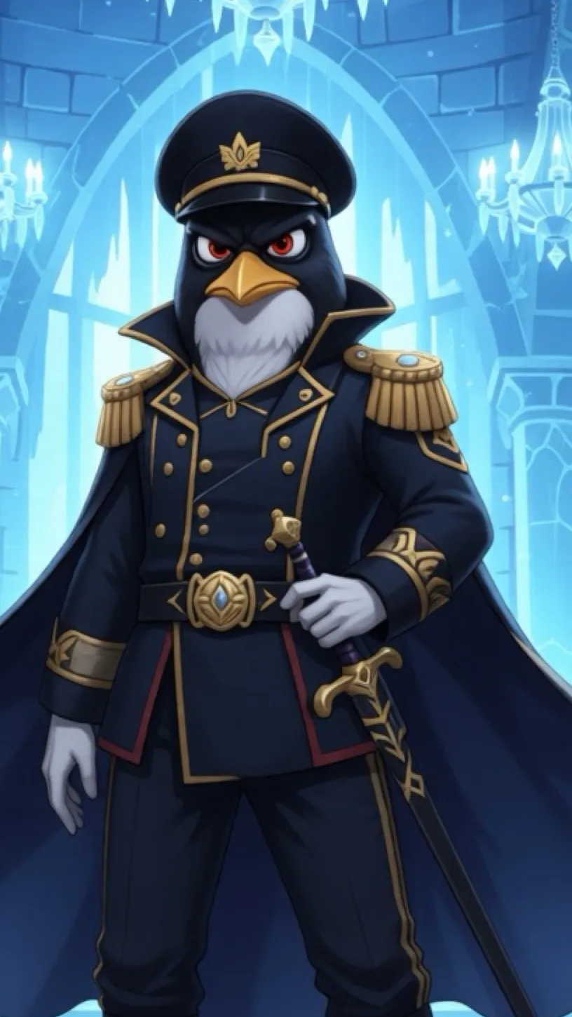 ai character: General Penguin  background
