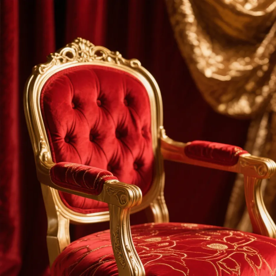 chat with ai character: Red and gold chair