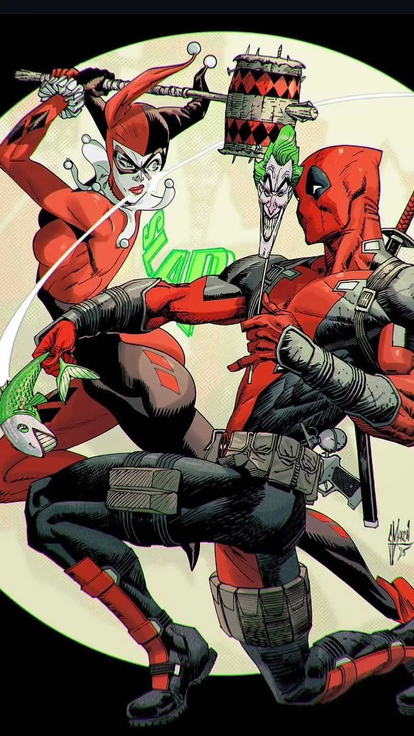 ai character: Deadpool & Harley background