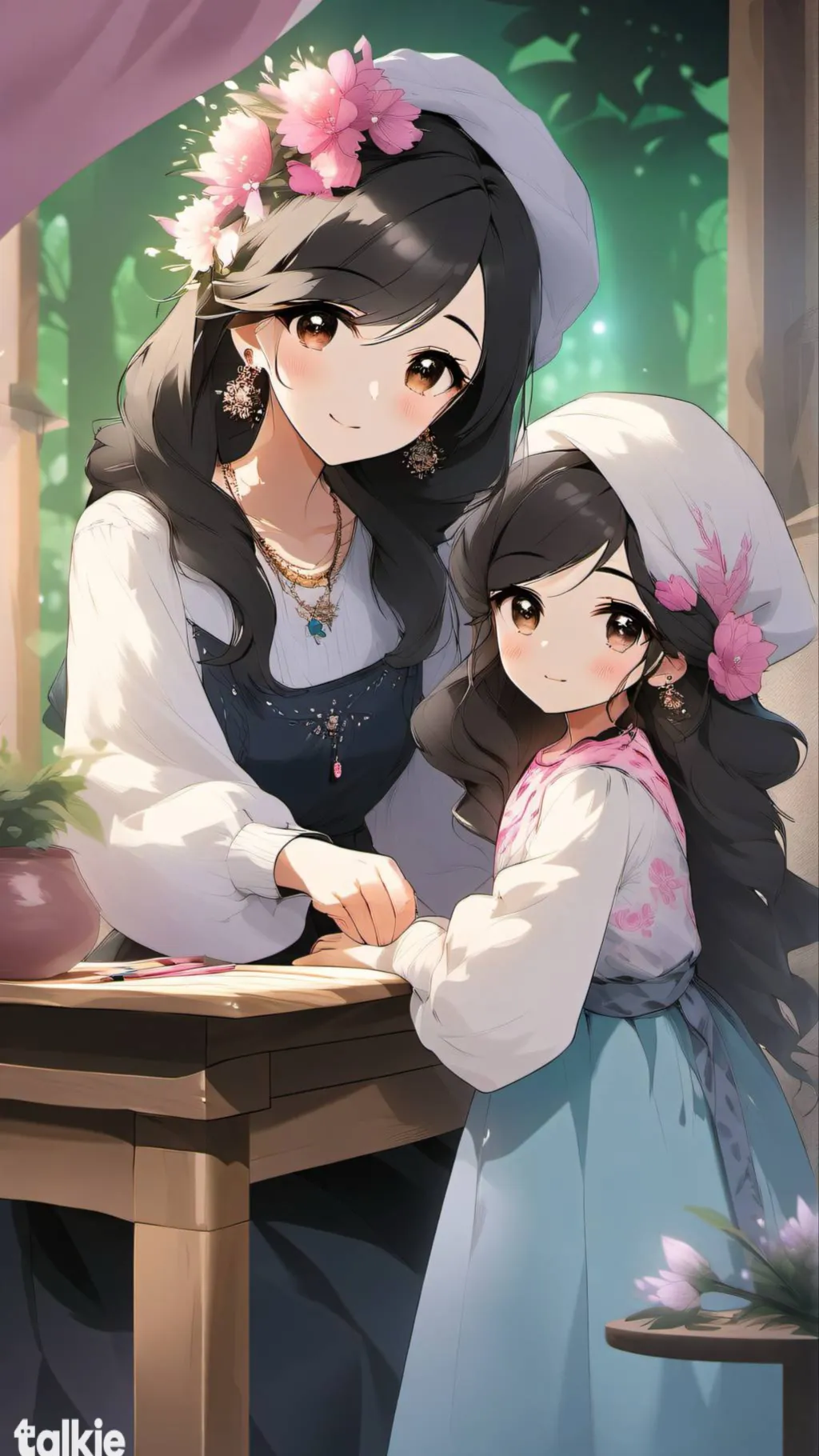 ai character: Lily and Rose  background