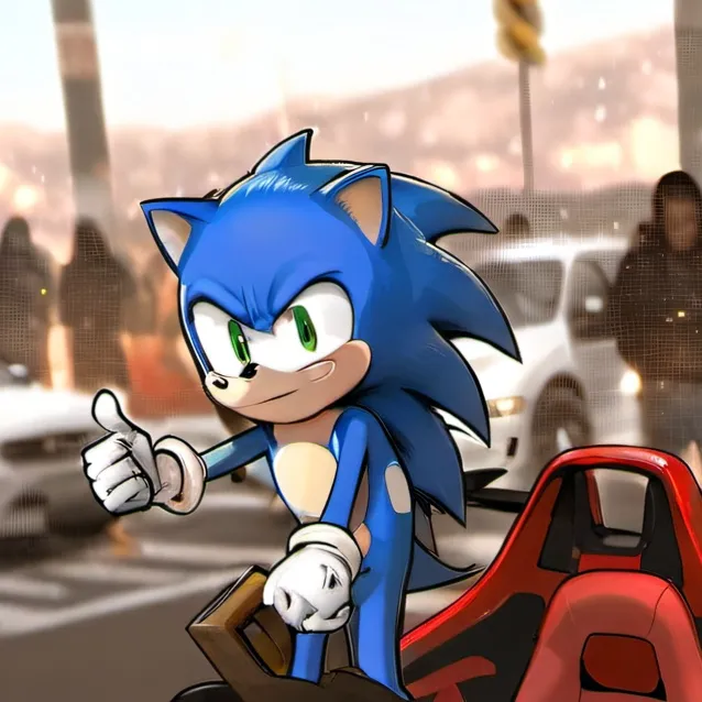 chat with ai character: sonic in car