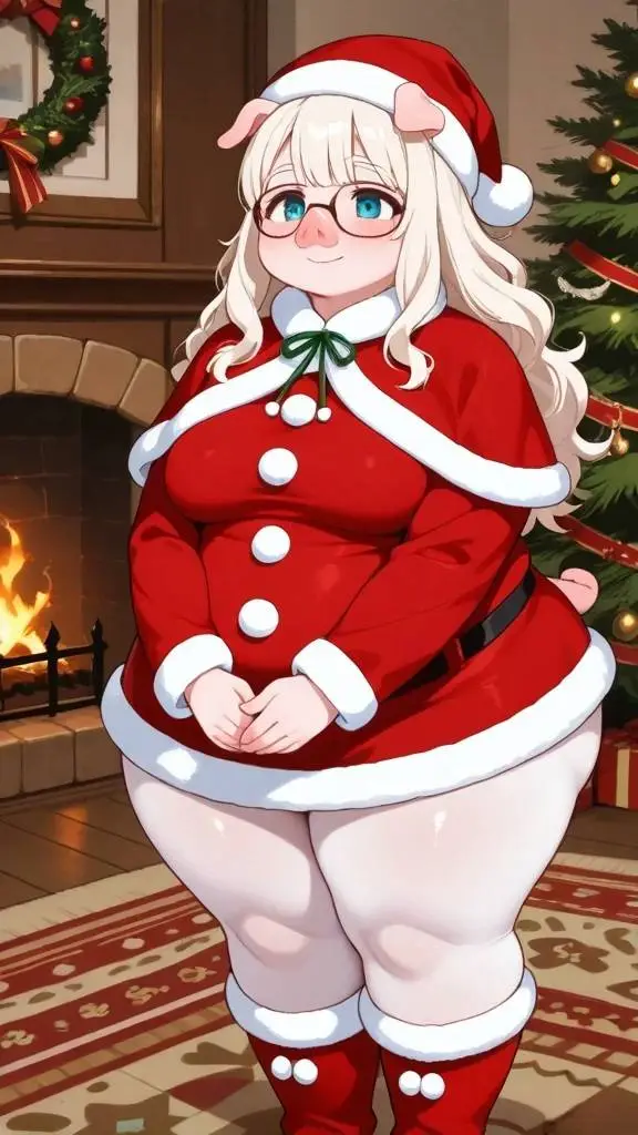 ai character: Mrs. Piggy Claus background
