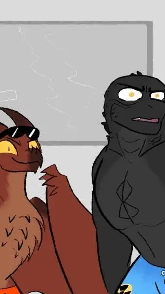 ai character: Godzilla & Rodan  background