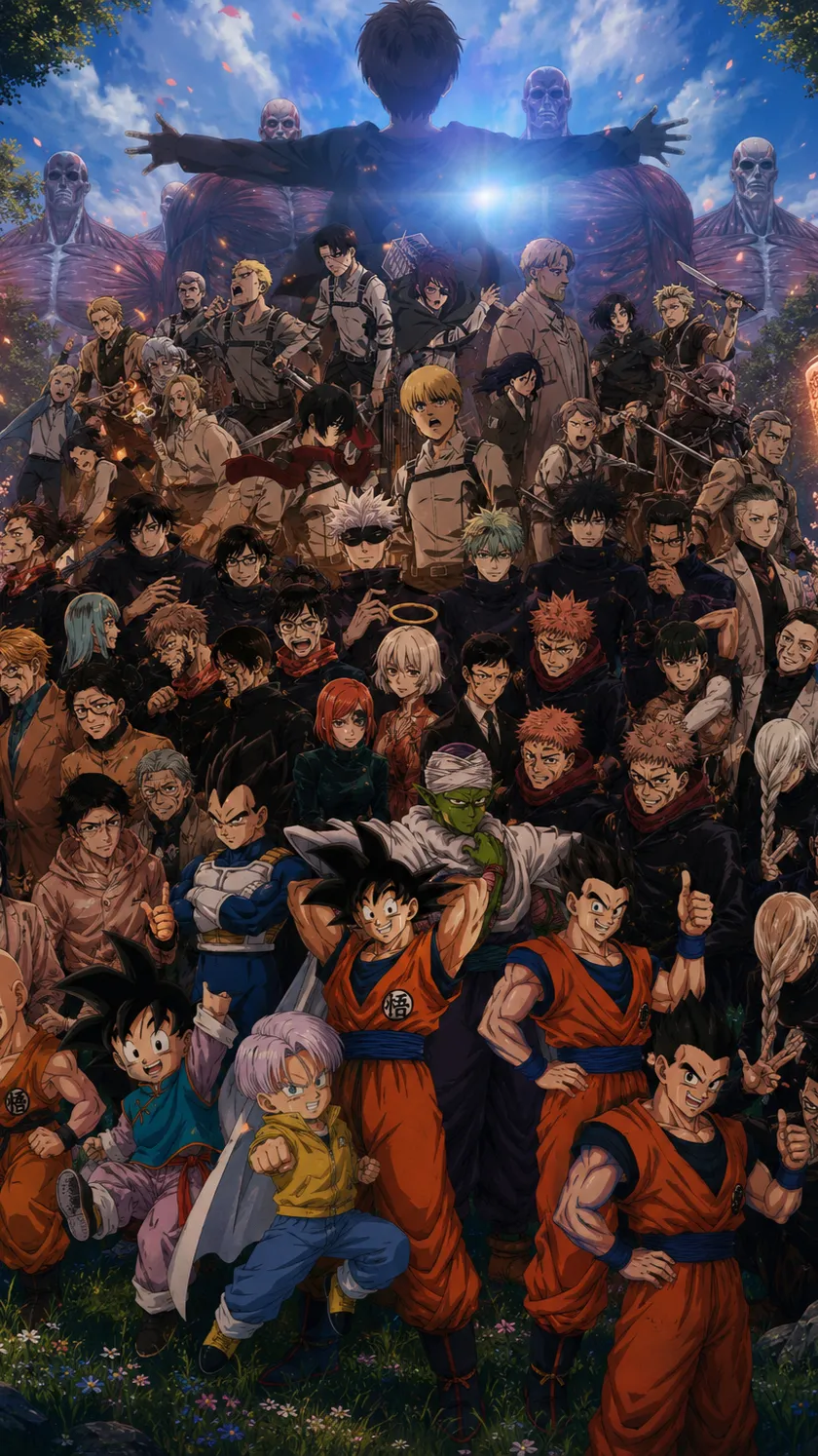 ai character: JJK x DBS x AOT background
