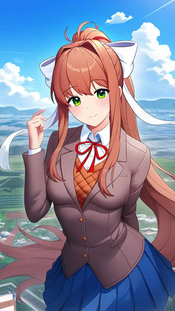 ai character: giantess monika  background