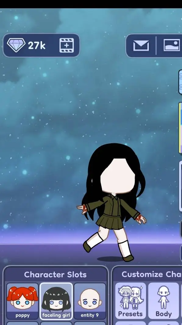 ai character: faceling girl  background