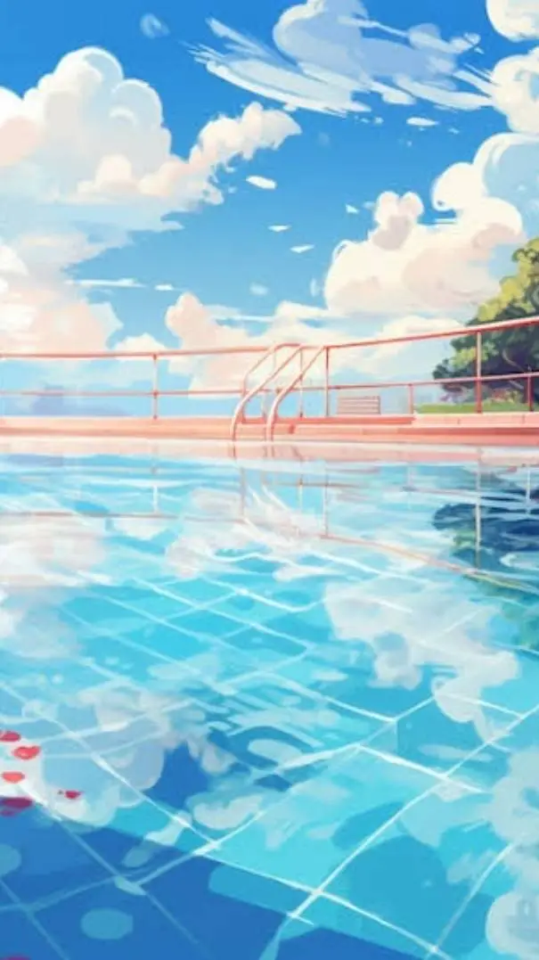 ai character: Kny pool party background